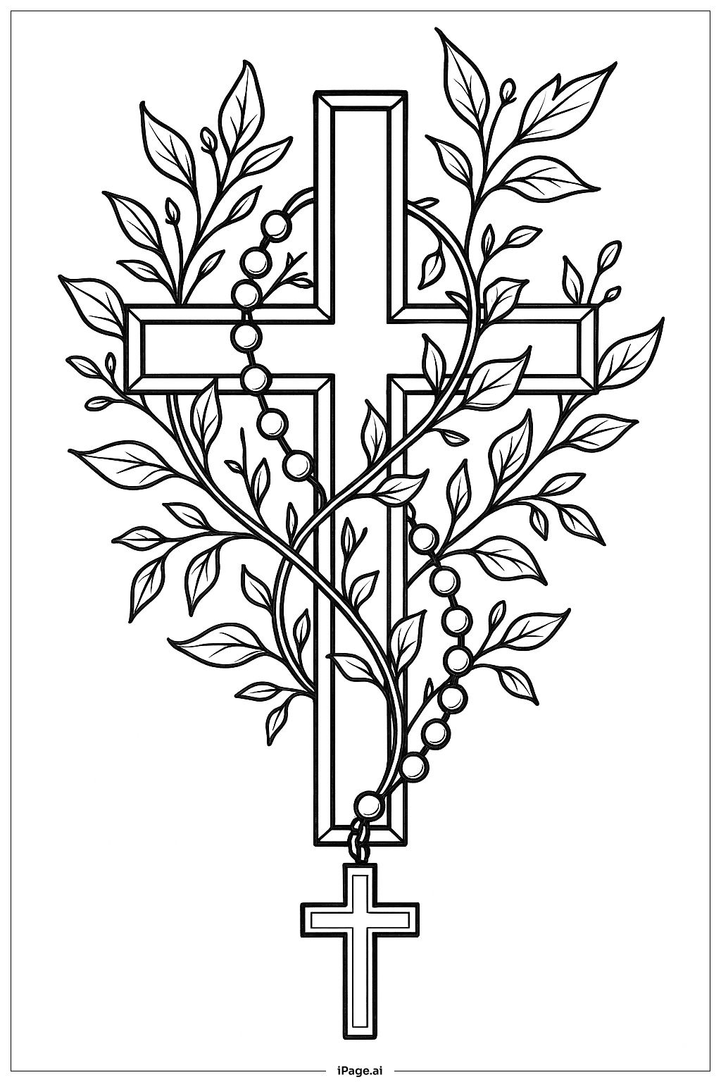 Rosary Around Crucifix And Vines