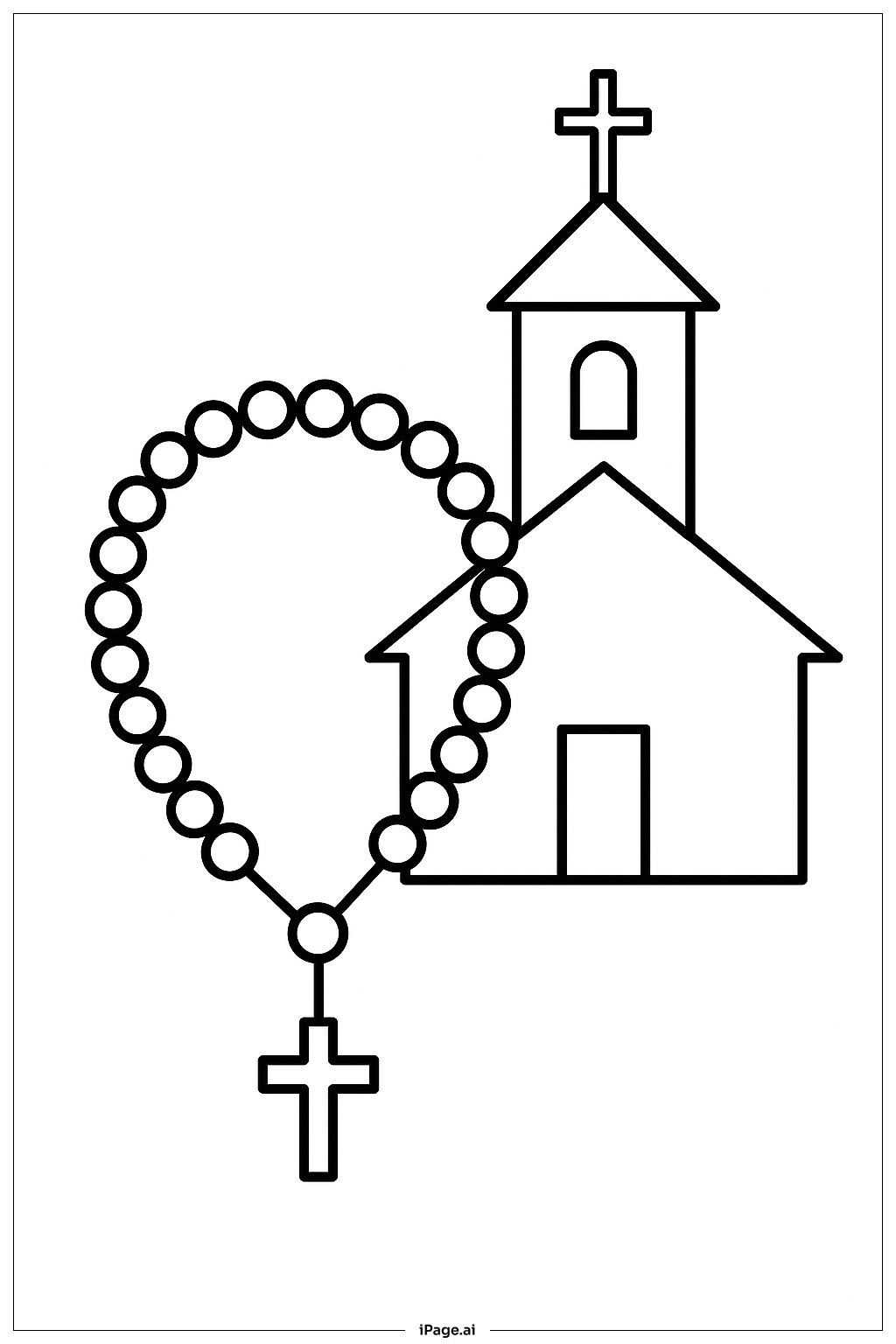  Rosary With Church Outline Coloring Page 