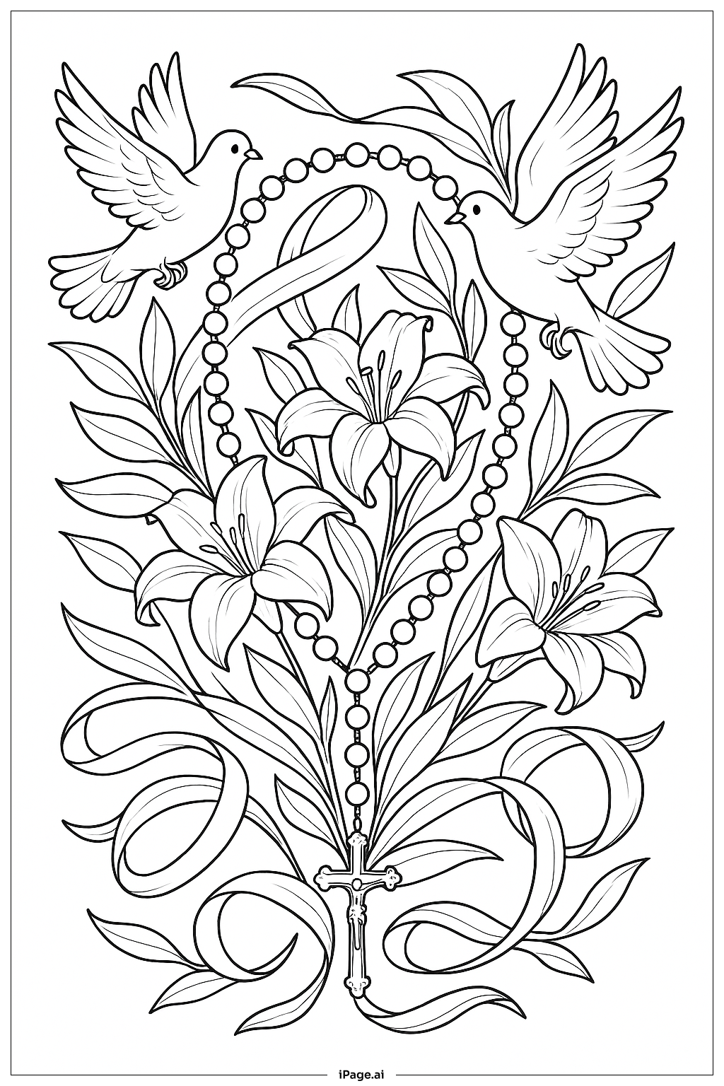 Rosary With Doves And Lilies