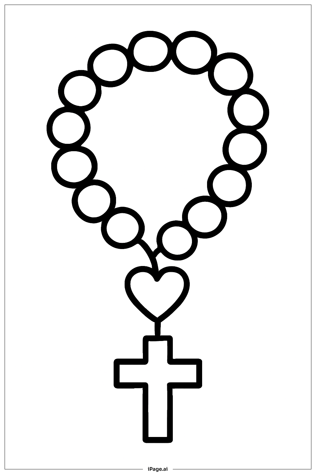  Rosary With Heart Cross Coloring Page 
