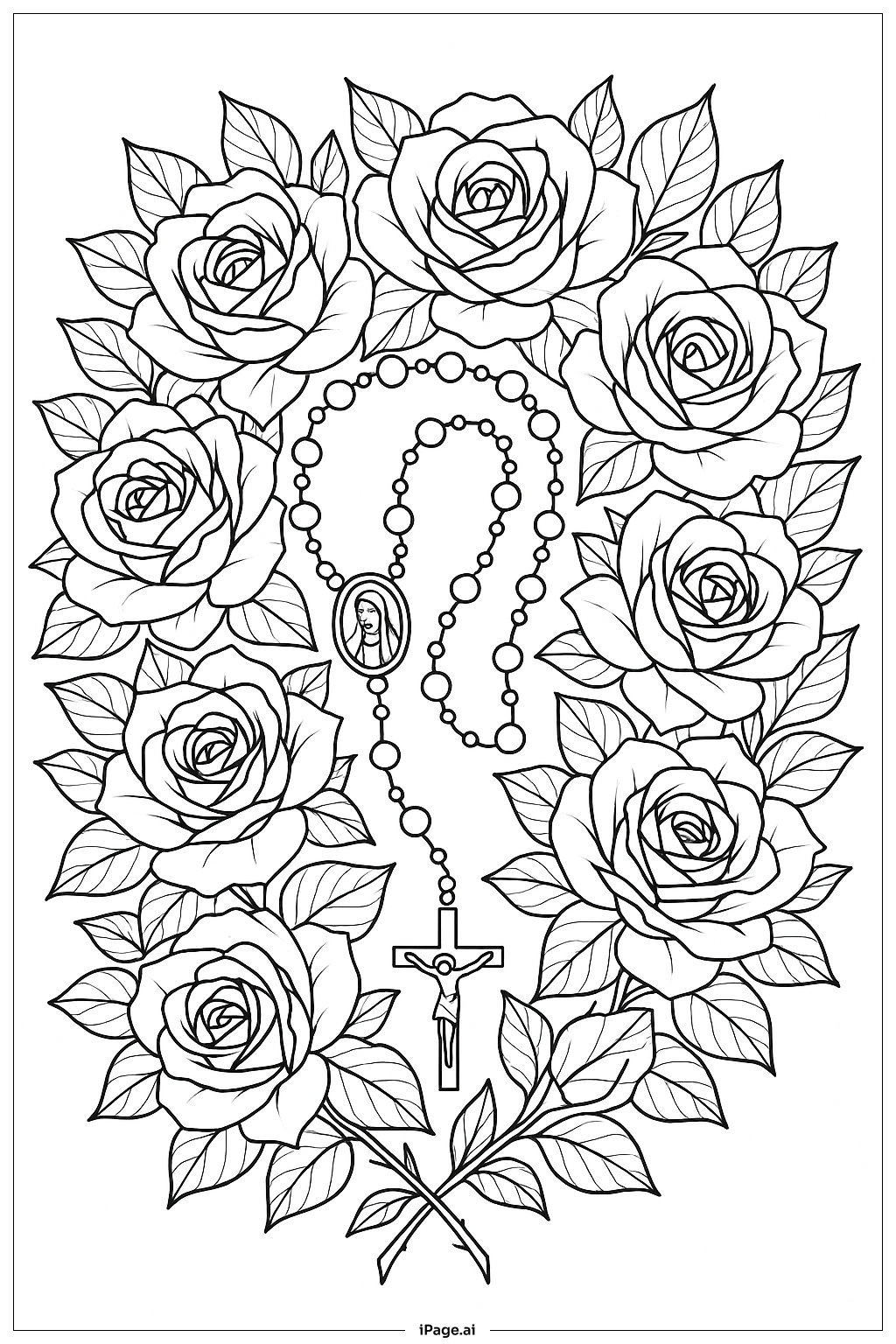  Rosary With Marian Roses Coloring Page 