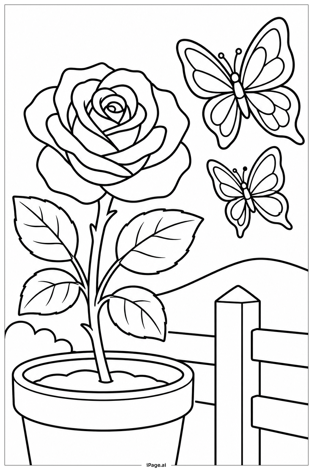 Rose And Butterfly Pair Coloring Page