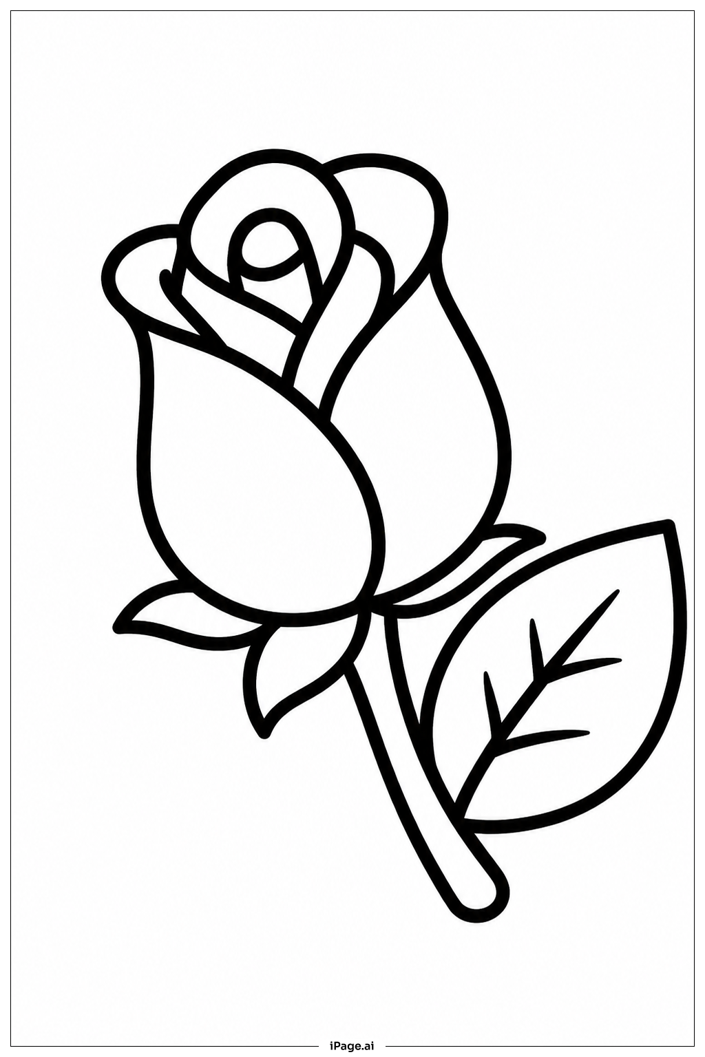 葉付きのバラの蕾の塗り絵ページ