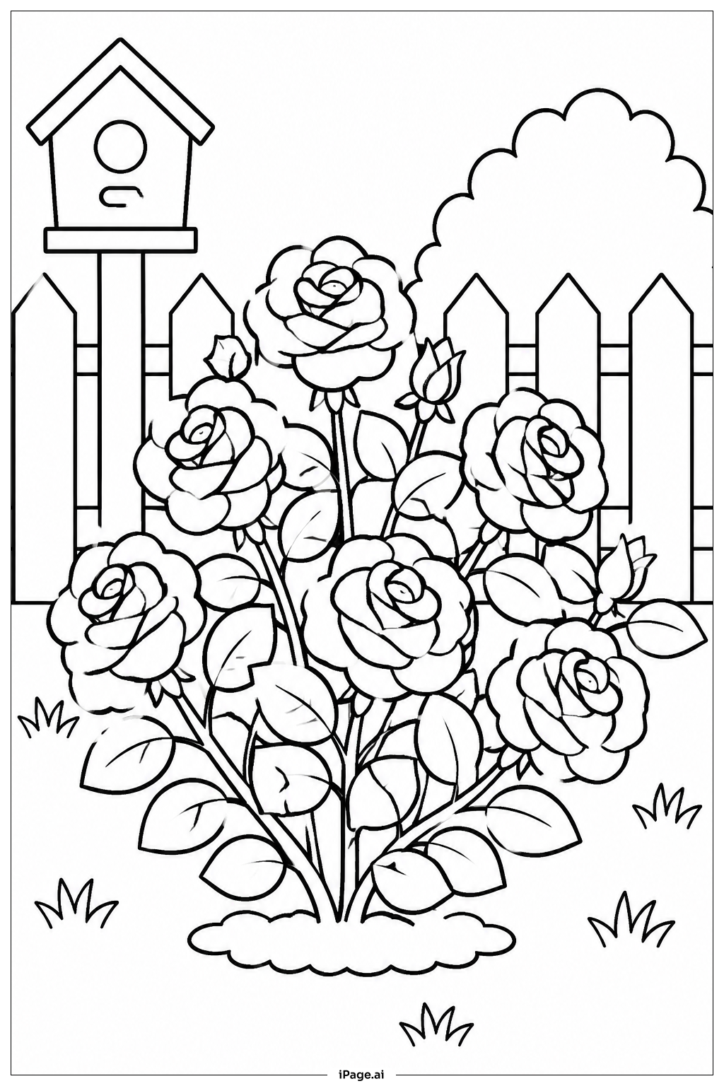 Rose am Zaun Ausmalseite