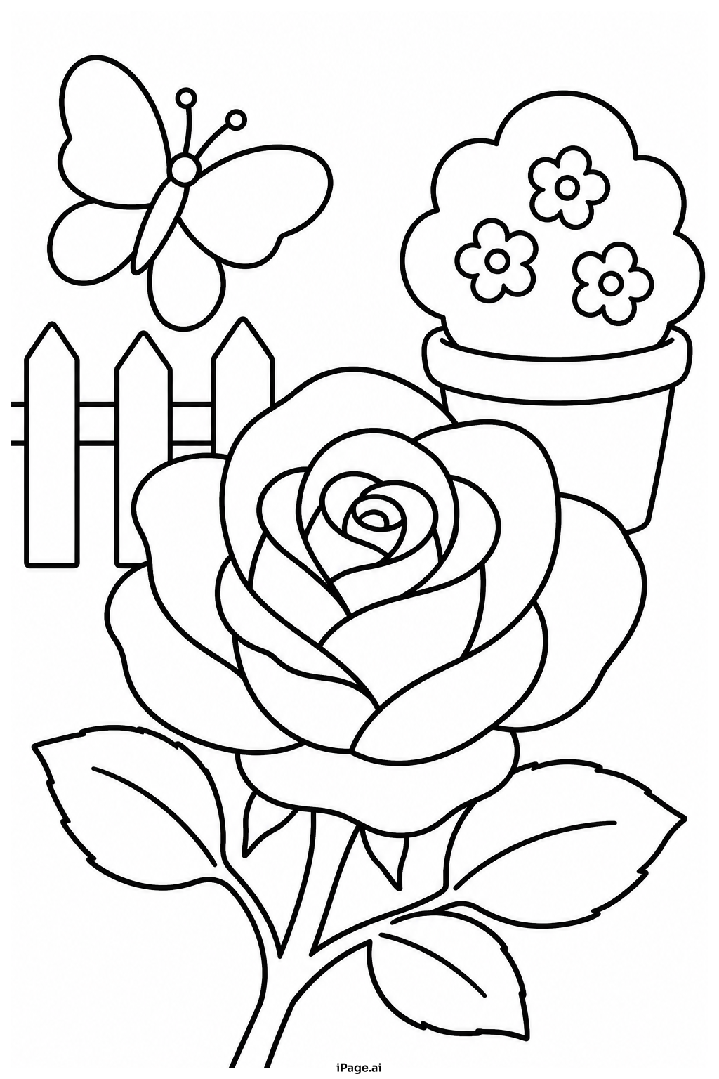 バラ園の風景の塗り絵ページ