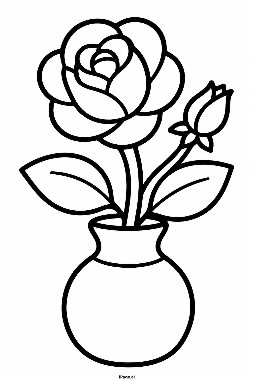 シンプルな花瓶に挿したバラの塗り絵ページ