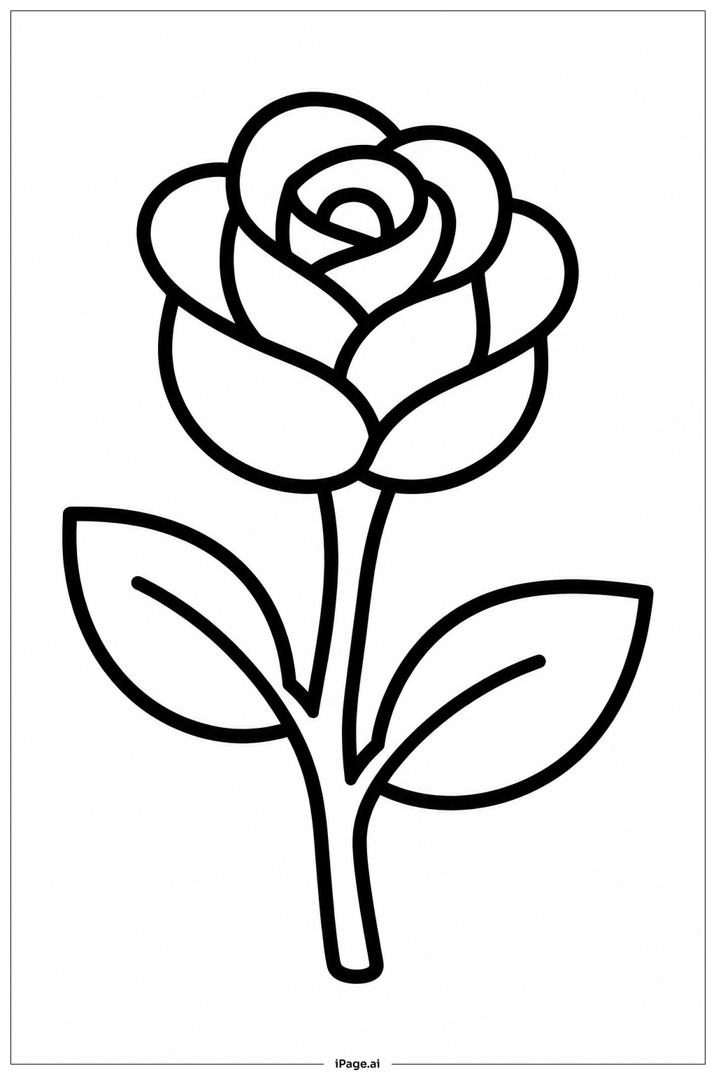 茎付きのバラの塗り絵ページ