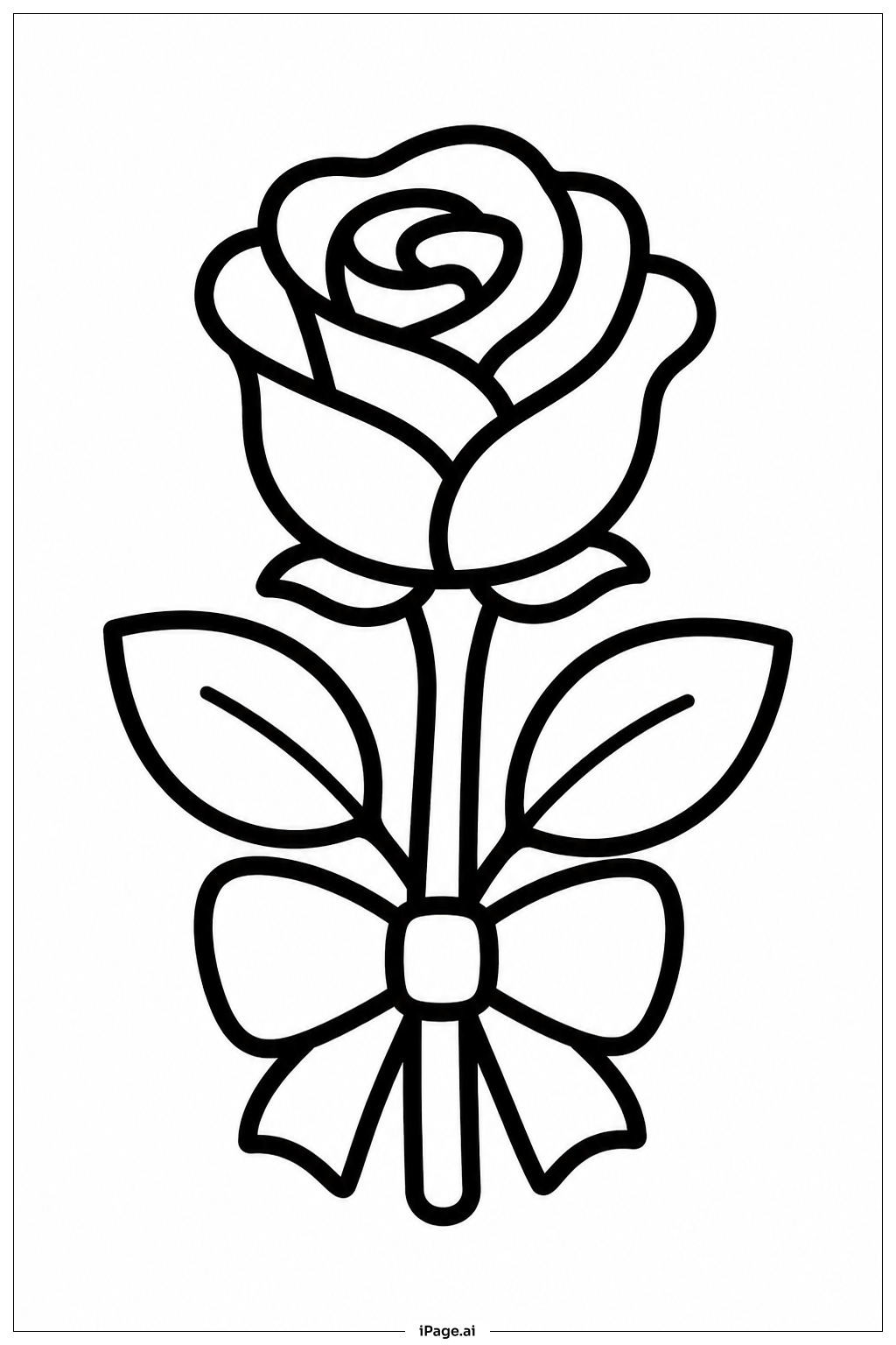 茎とリボン付きのバラの塗り絵ページ