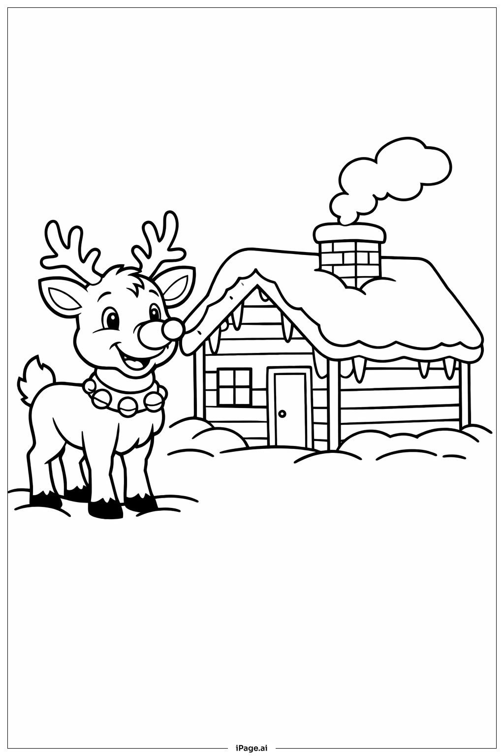  Page de coloriage Rudolph près de la cabane 