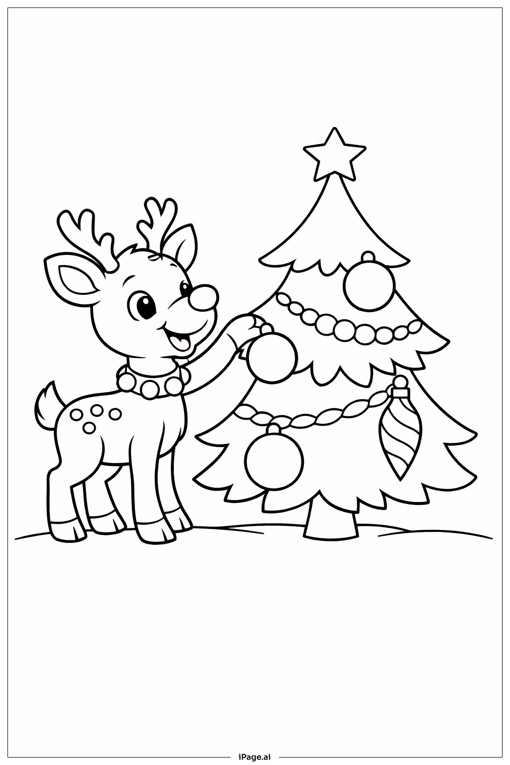  Page de coloriage Rudolph décorant le sapin 