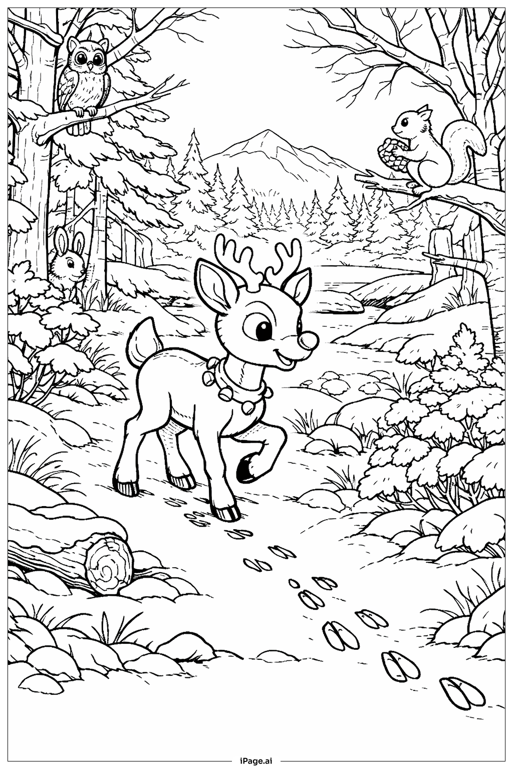 Rudolph explorant la forêt enneigée