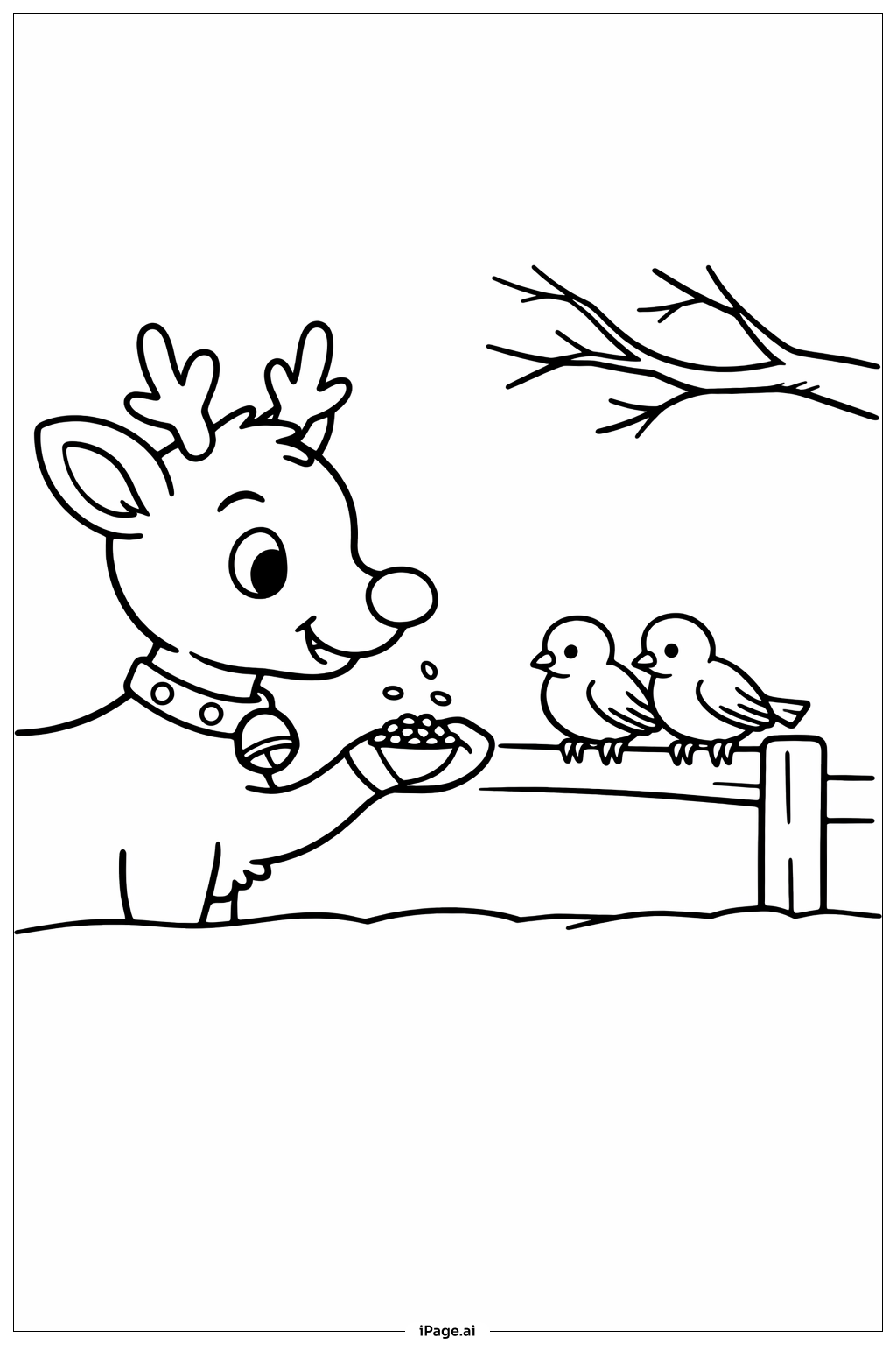  Page de coloriage Rudolph nourrit les oiseaux 