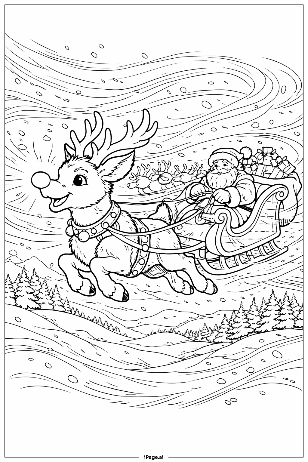  Page de coloriage Rudolph Guidant à travers la tempête 