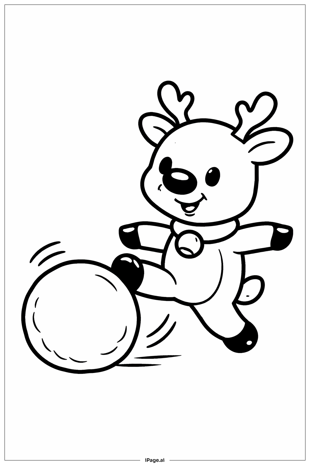  Page de coloriage Rudolph donnant un coup de pied à une boule de neige 