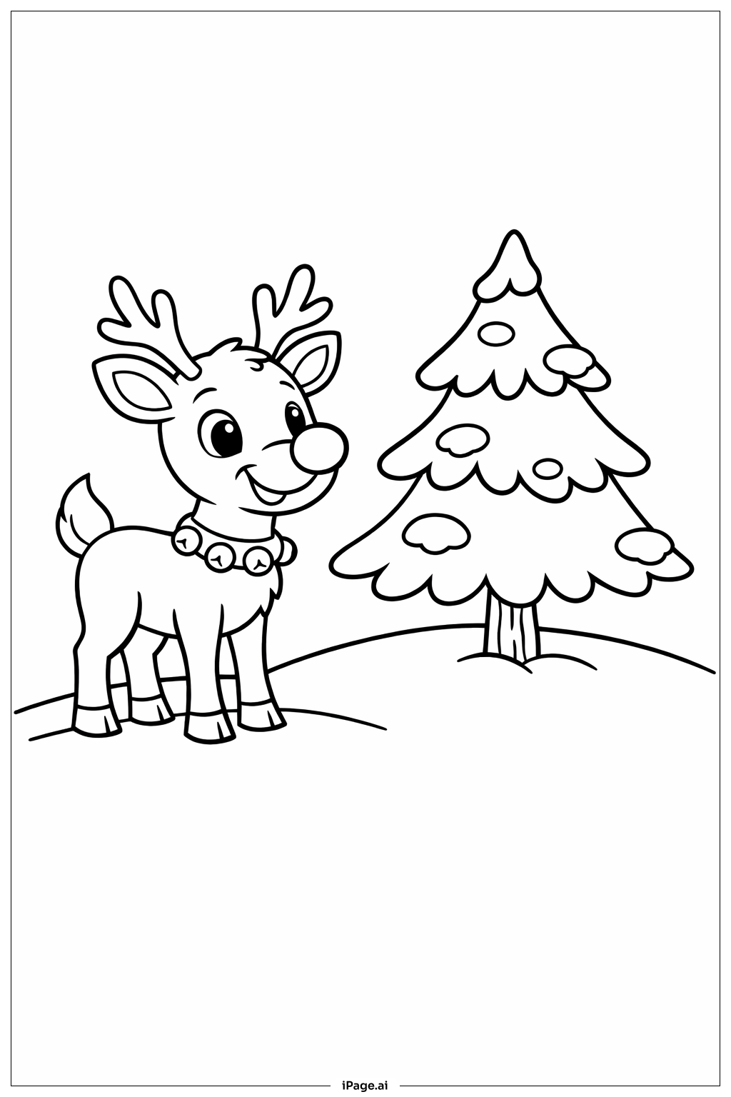  Page de coloriage Rudolph près du pin 