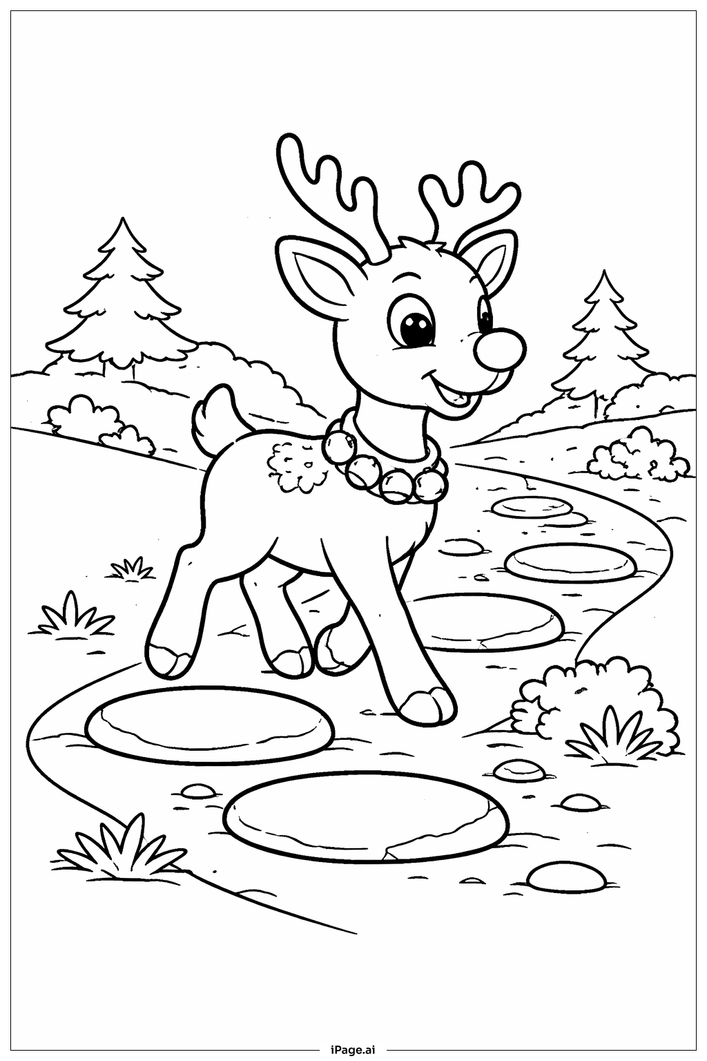  Page de coloriage Rudolph sur le chemin 