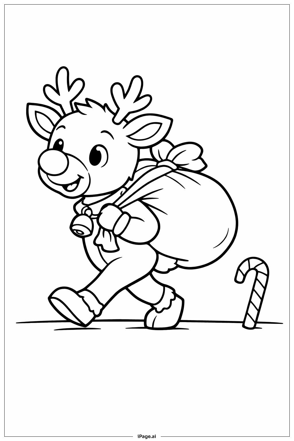  Page de coloriage Rudolph avec sac de cadeaux 