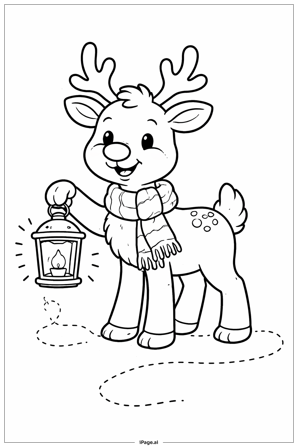  Page de coloriage Rudolph avec une lanterne 