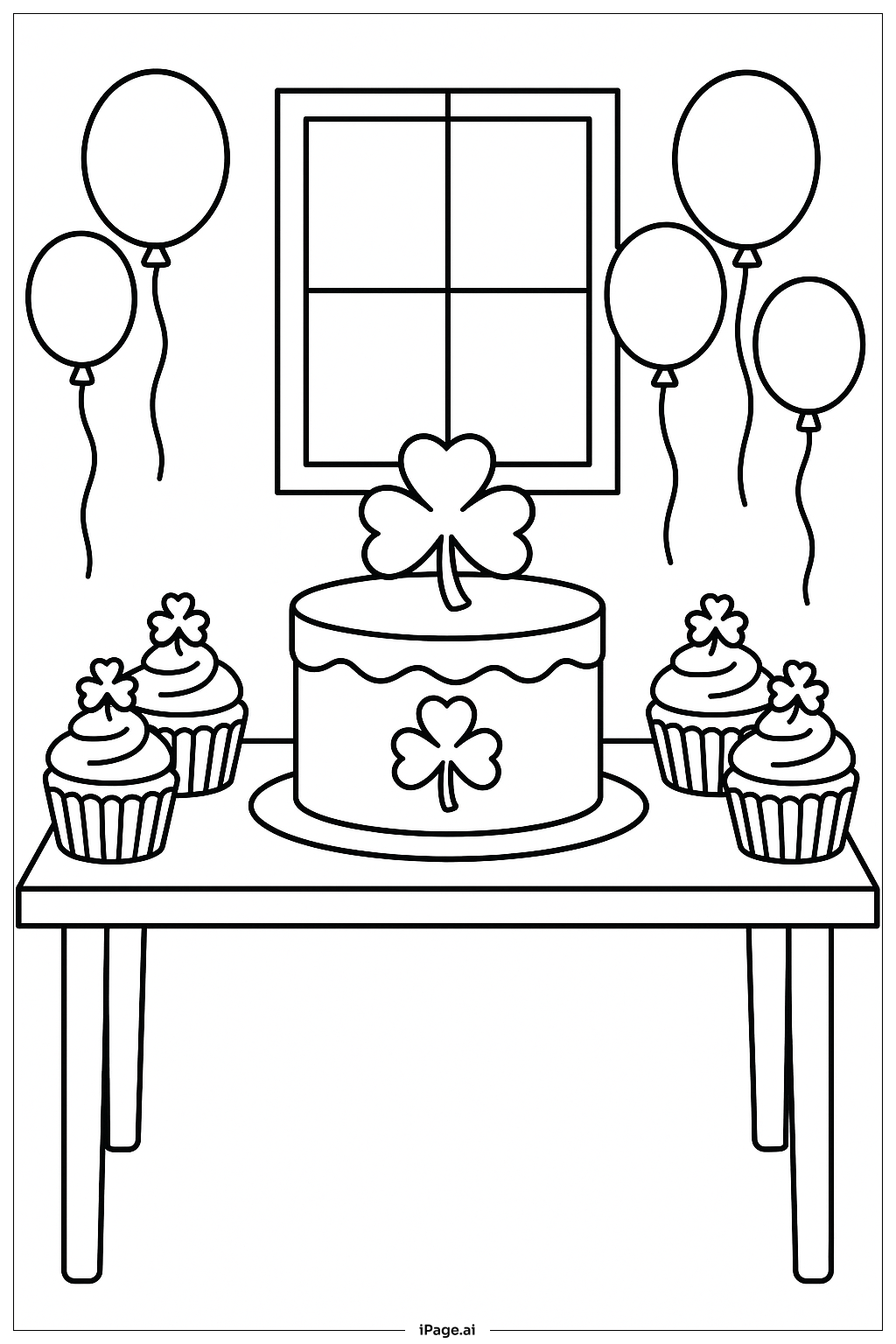  圣帕特里克蛋糕派对填色页 