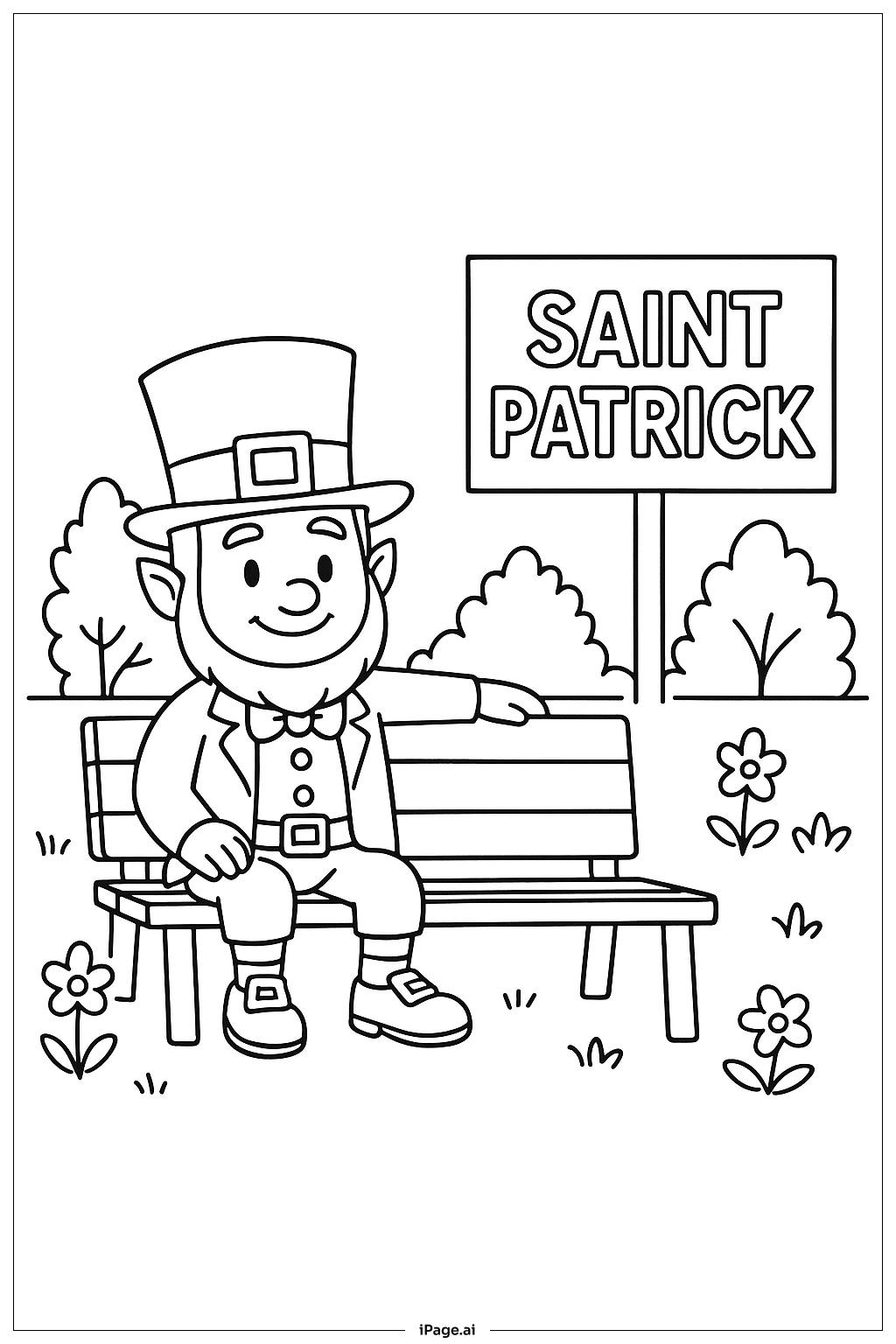  성 패트릭 정원 벤치 색칠공부 페이지 