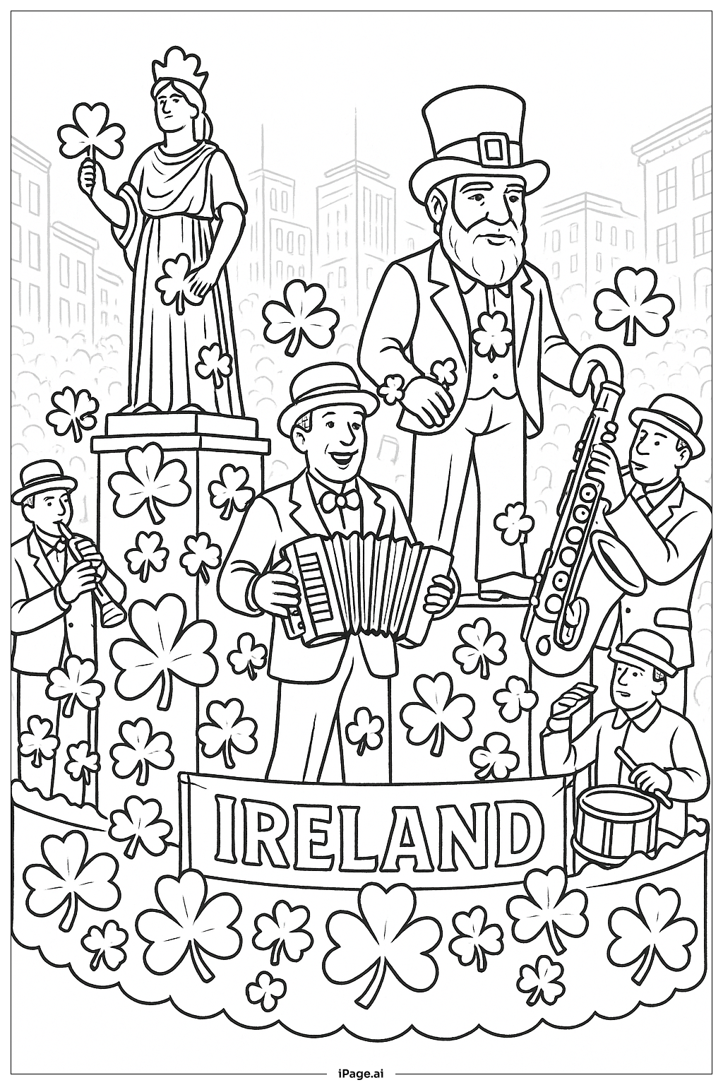  성 패트릭 퍼레이드 플로트 상세 색칠공부 페이지 