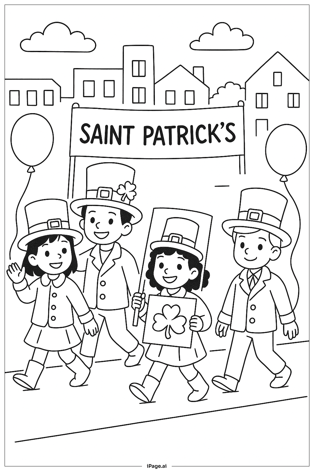  세인트 패트릭 퍼레이드 장면 색칠공부 페이지 