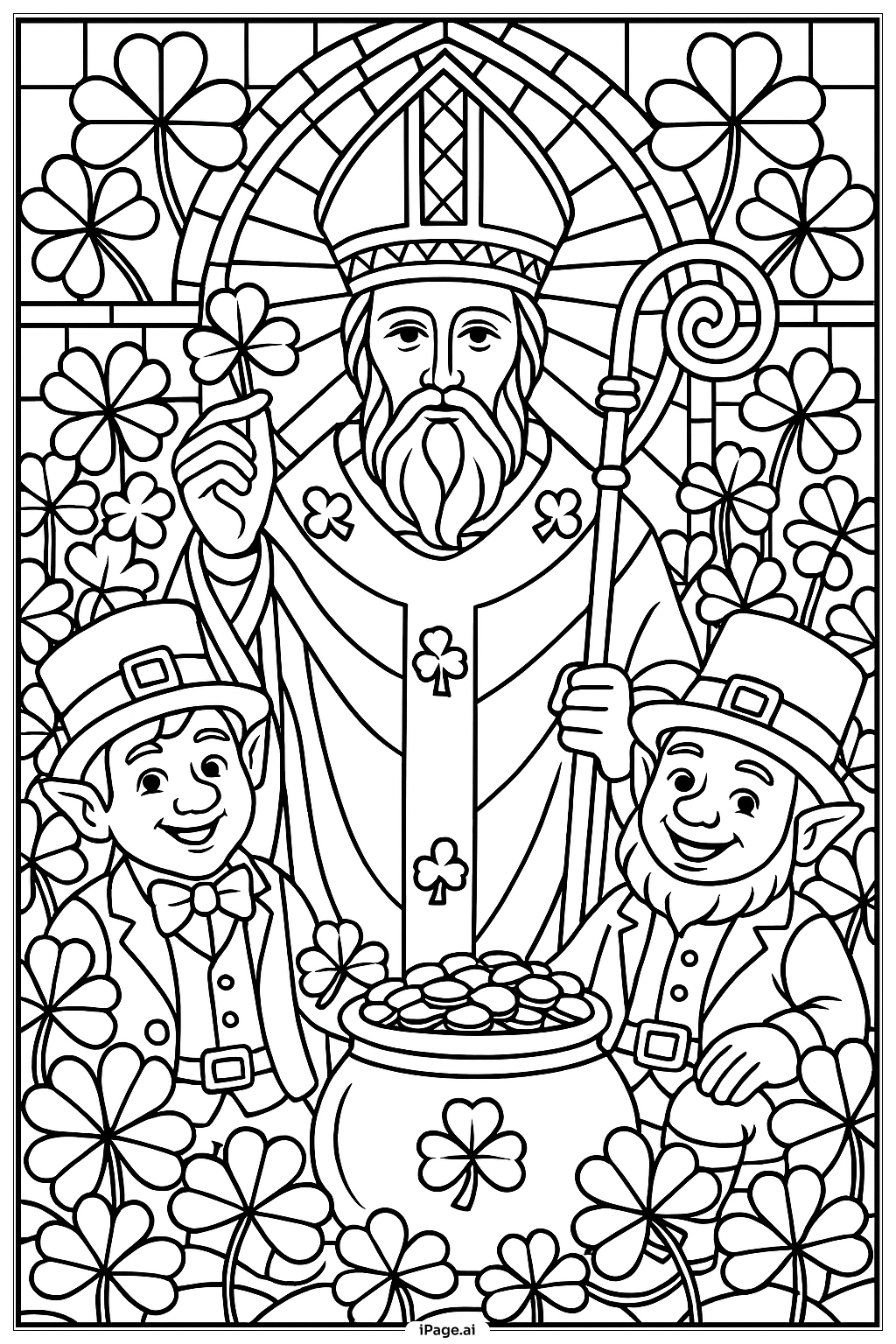  성 패트릭 스테인드 글라스 창문 색칠공부 페이지 