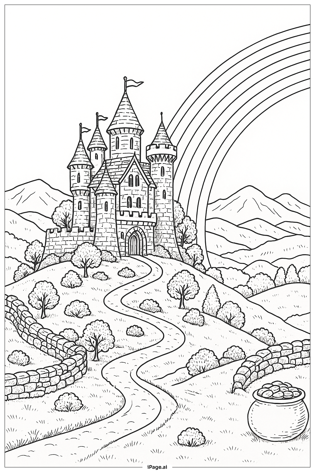  セントパトリックデーのケルト城の風景の塗り絵ページ 