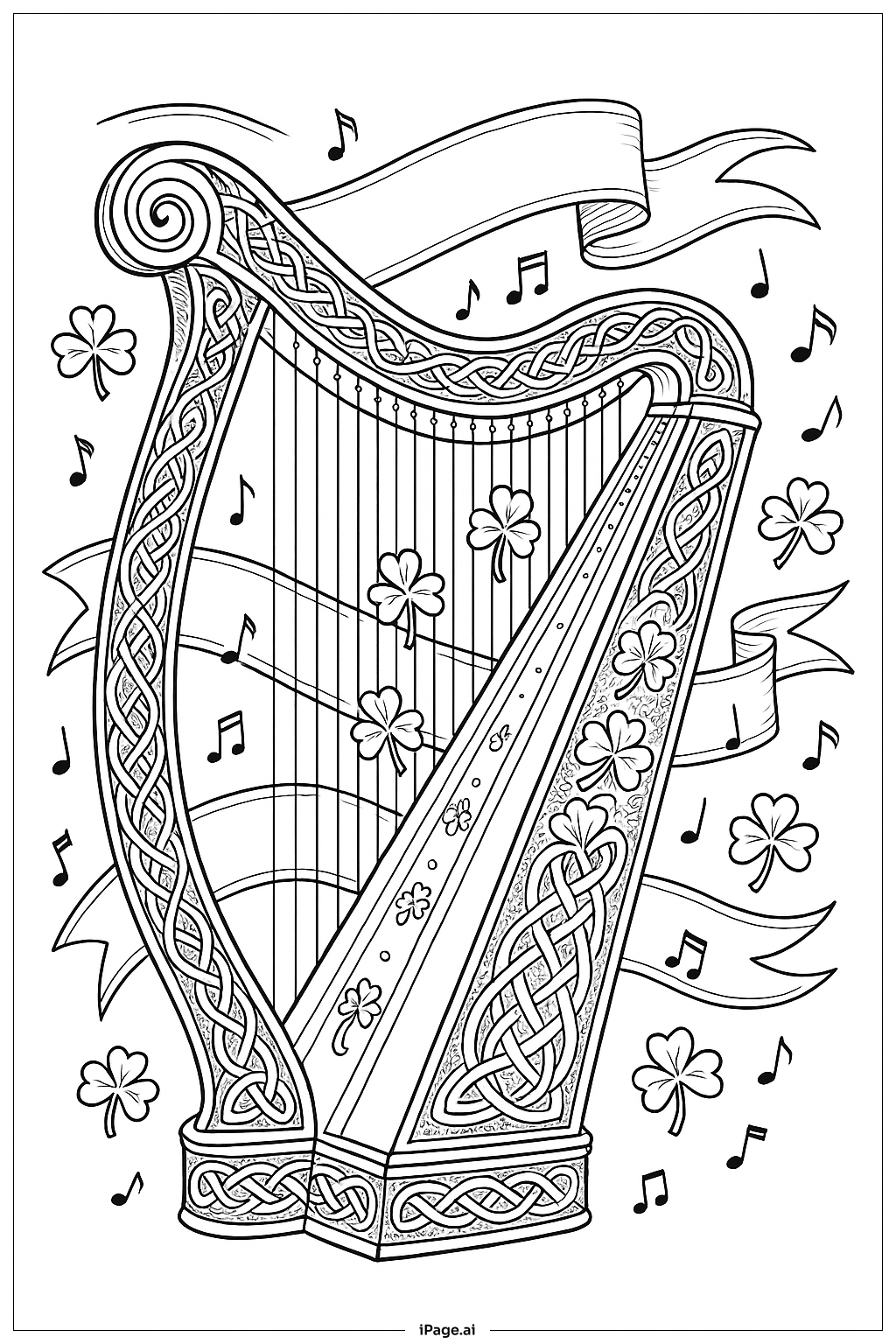  Saint Patricks Day Celtic Harp Scene Coloring Page 