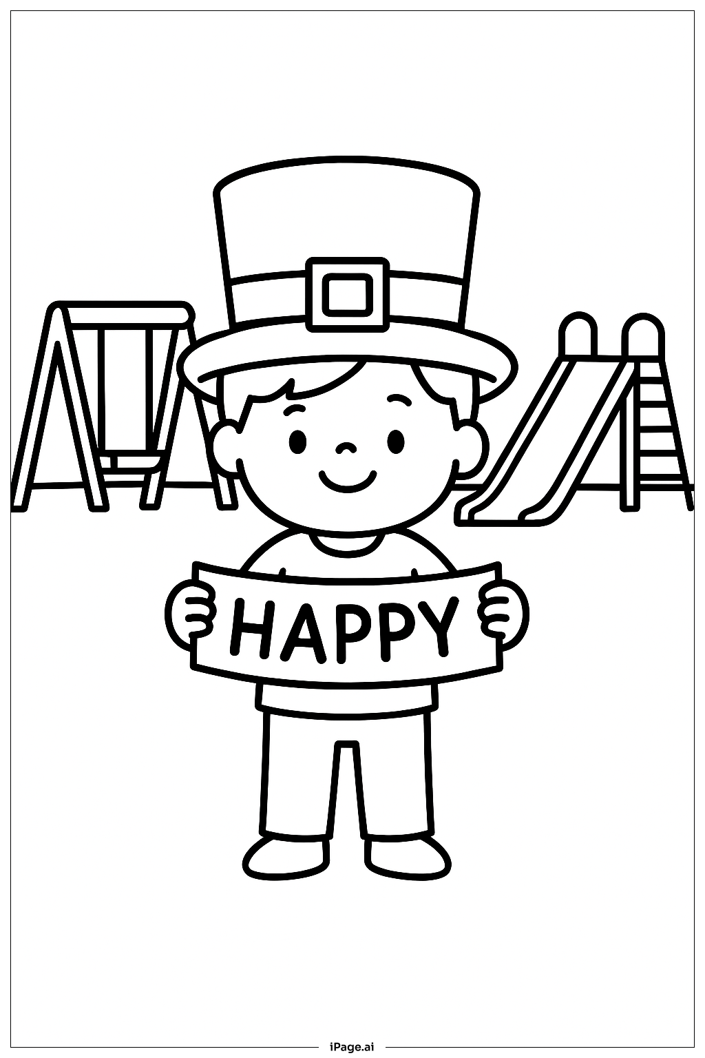  セントパトリックスデーの子どもとバナーの塗り絵ページ 