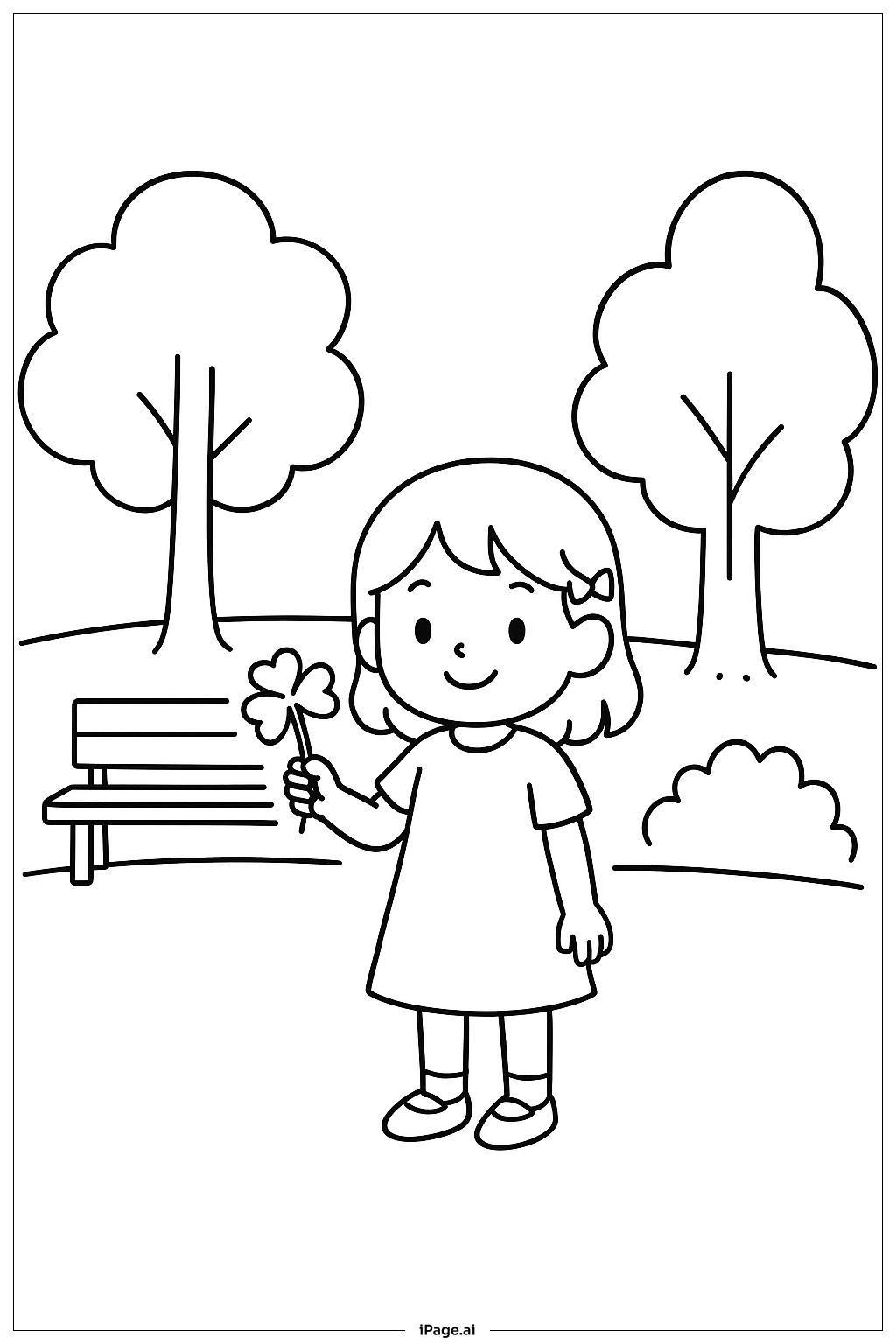  クローバーを持ったセントパトリックスデーの女の子の塗り絵ページ 