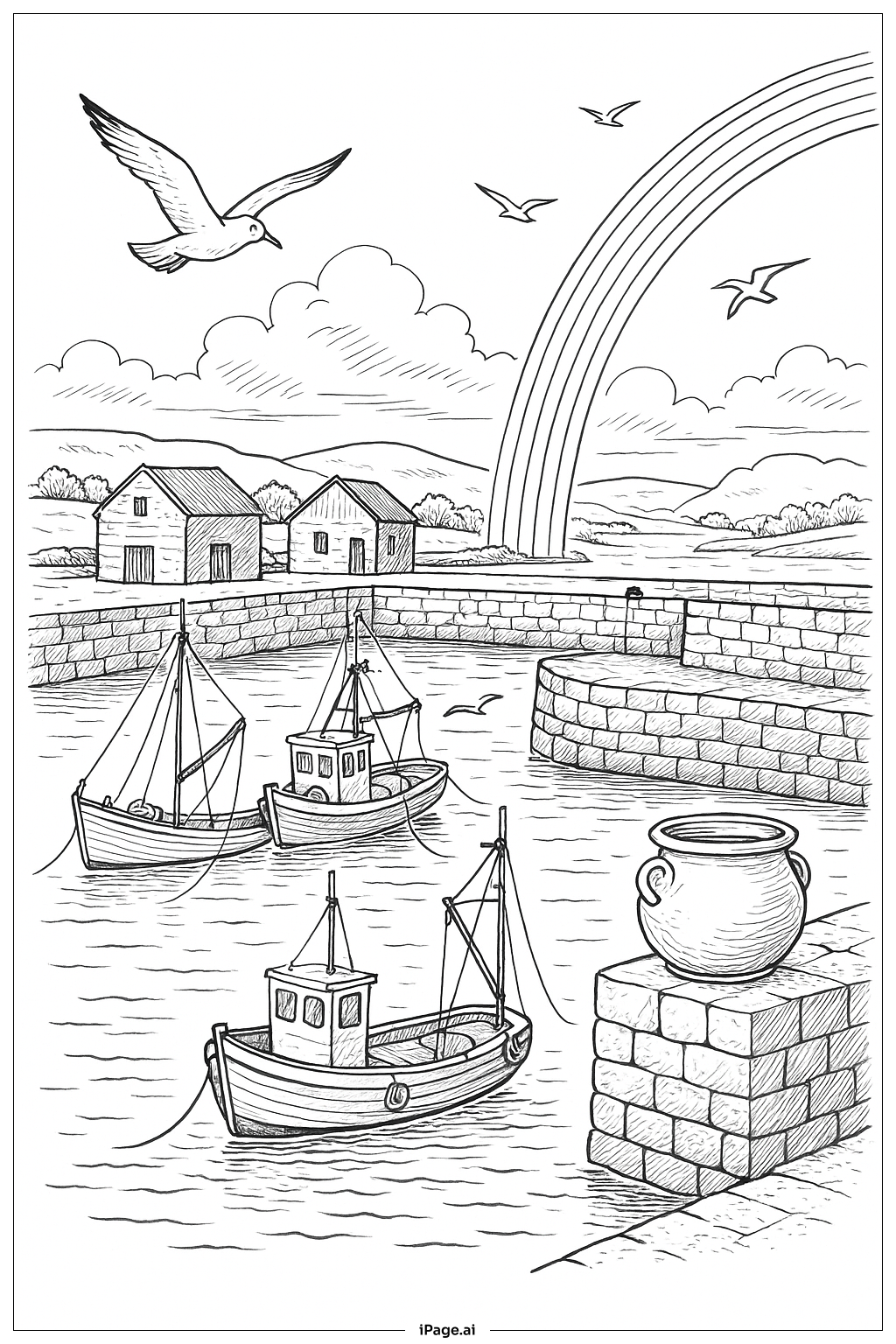  Saint Patricks Day Harbor With Boats Coloring Page 