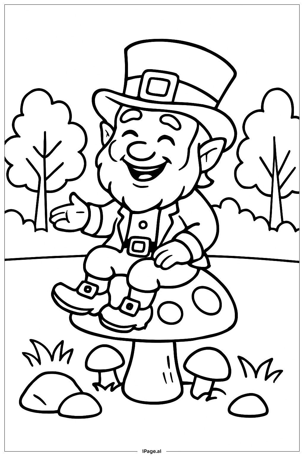  キノコの上のセントパトリックスデーのレプラコーンの塗り絵ページ 