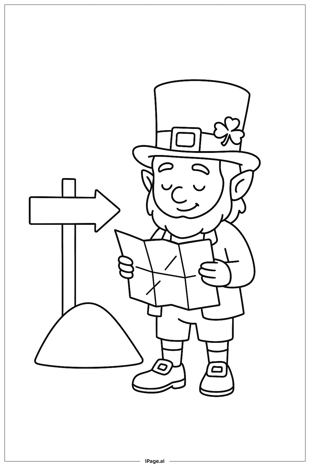  聖パトリックスデーの小人と地図の塗り絵ページ 