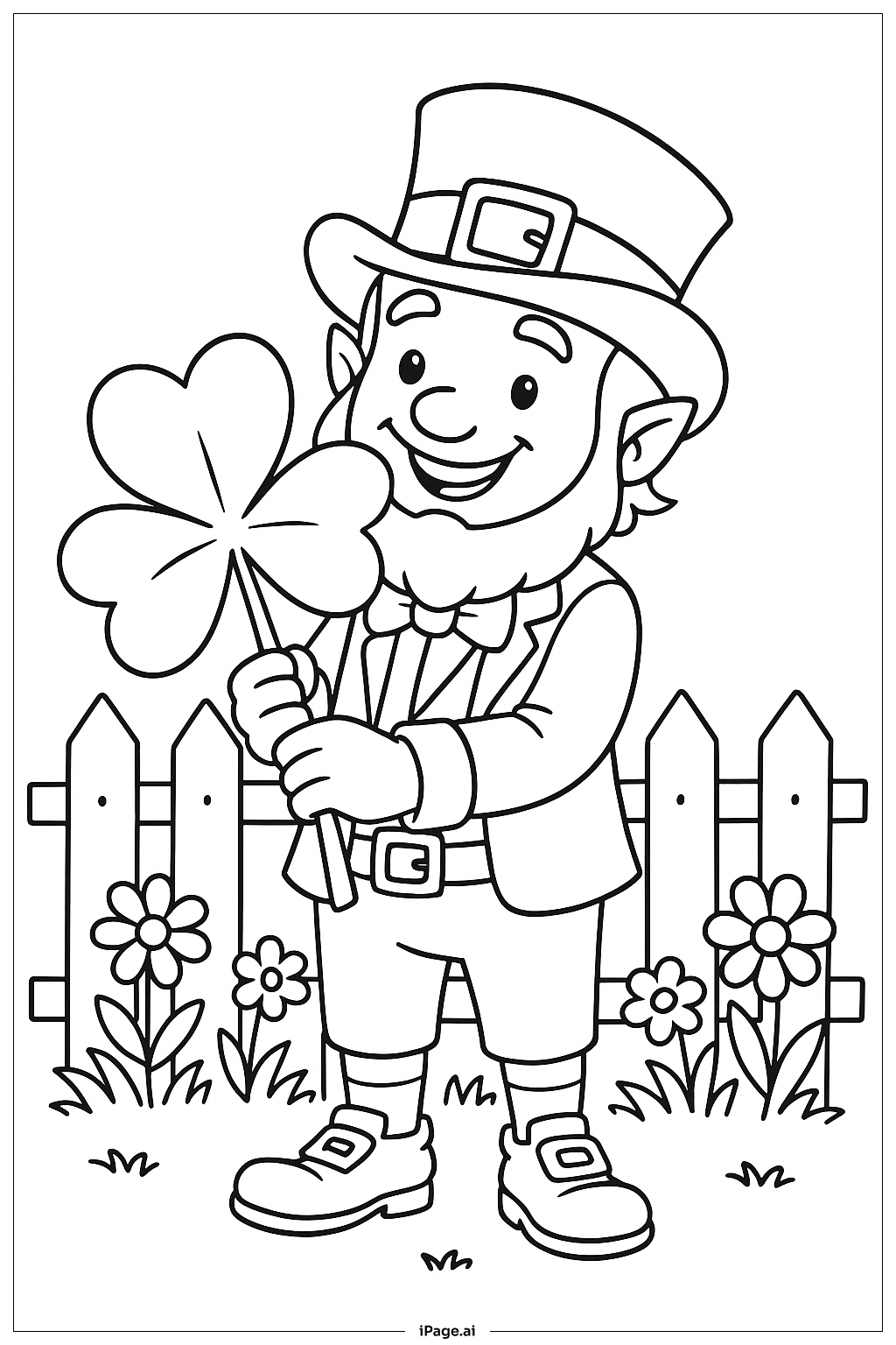  Saint Patricks Day Leprechaun With Shamrock Coloring Page 