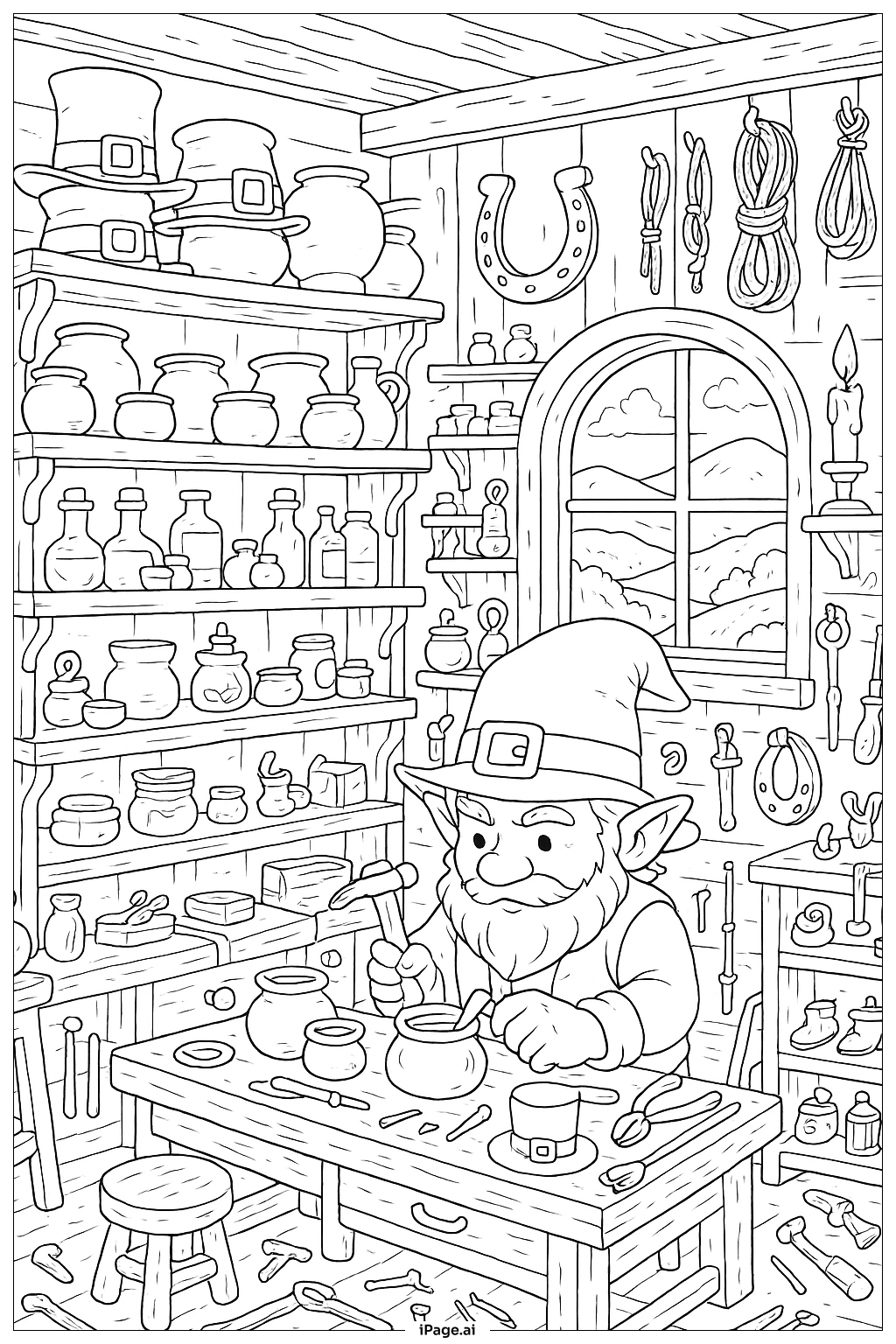  セントパトリックスデーのレプラコーン工房の塗り絵ページ 