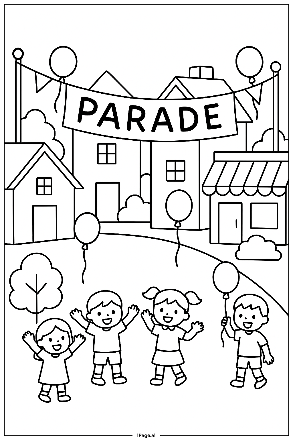  セントパトリックスデーパレードストリートの塗り絵ページ 