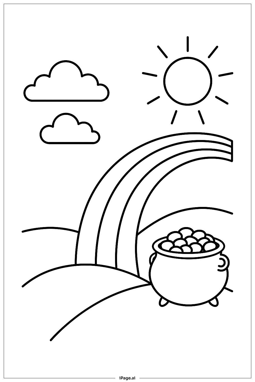 セントパトリックスデーの黄金の壺と虹の塗り絵ページ 