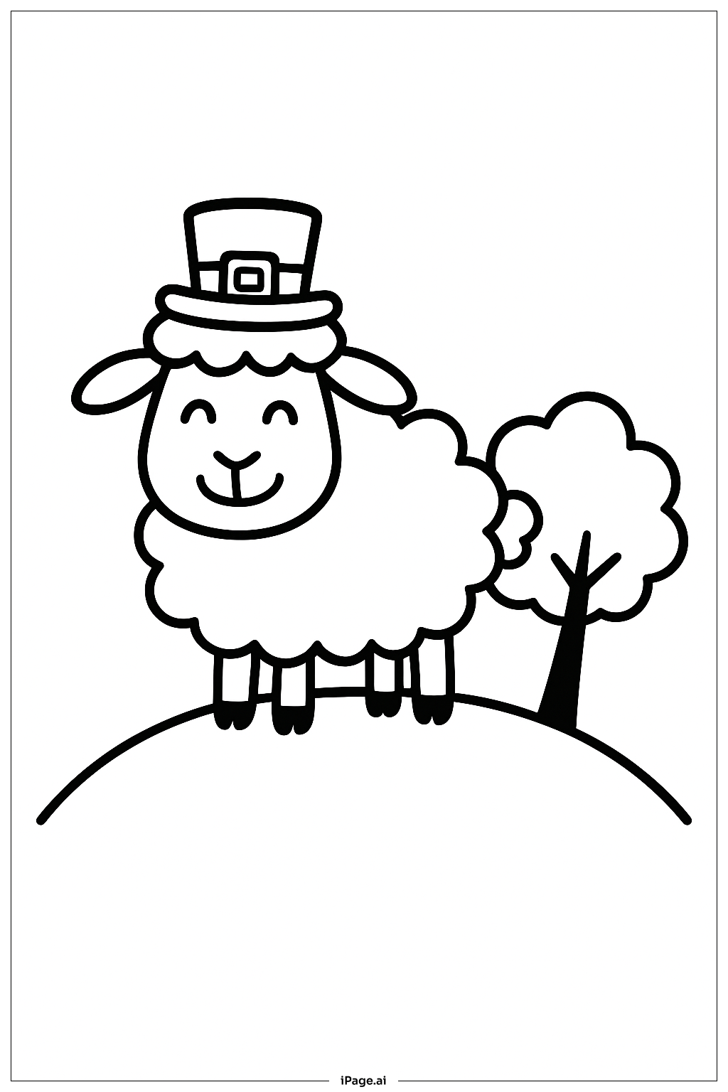  帽子をかぶったセントパトリックスデーの羊の塗り絵ページ 