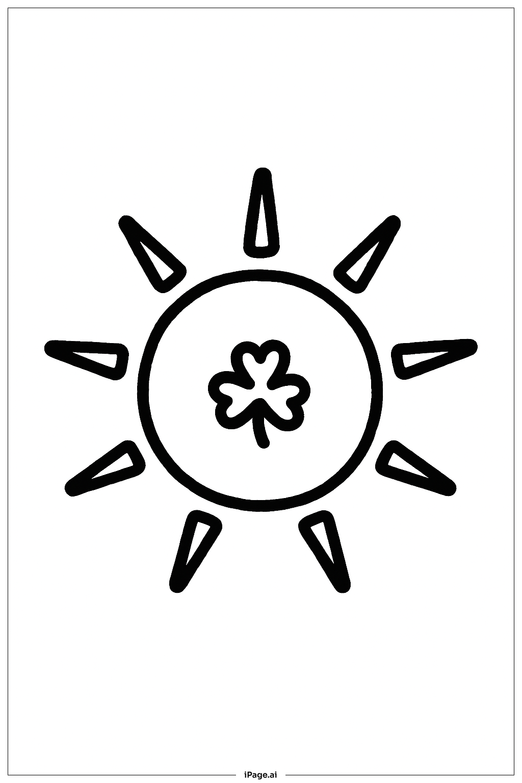  クローバーを持つ聖パトリックの日の笑顔の太陽の塗り絵ページ 