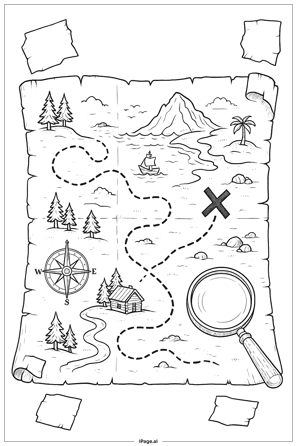  セントパトリックスデーの宝の地図アドベンチャーの塗り絵ページ 