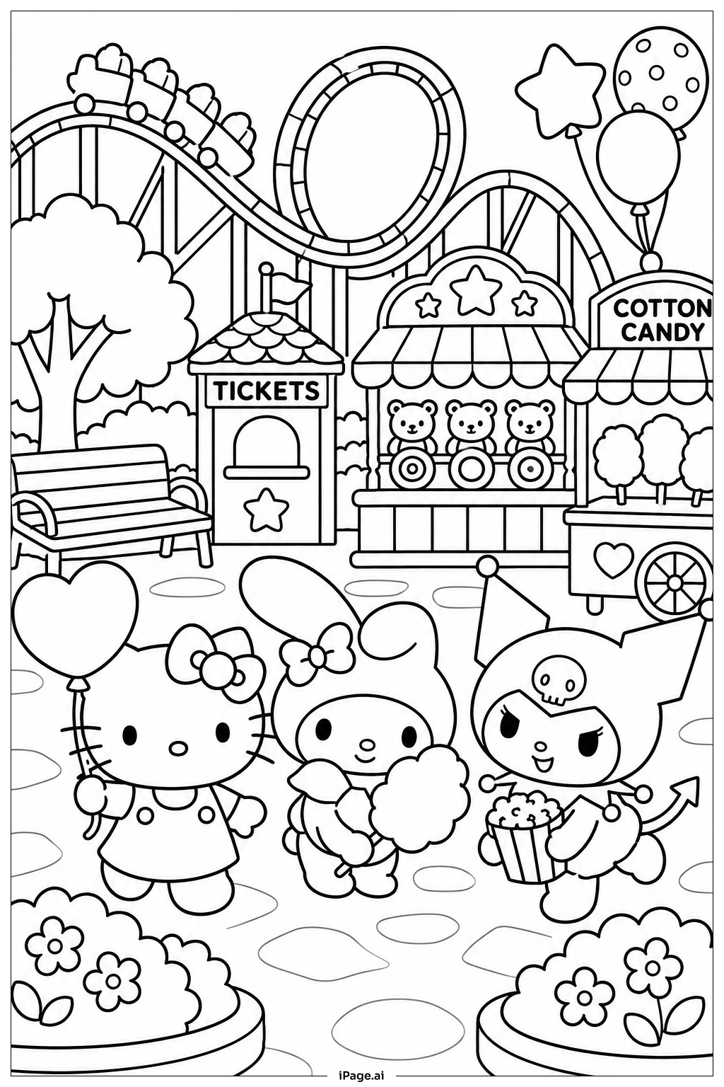 Page de coloriage Parc d'attractions Sanrio