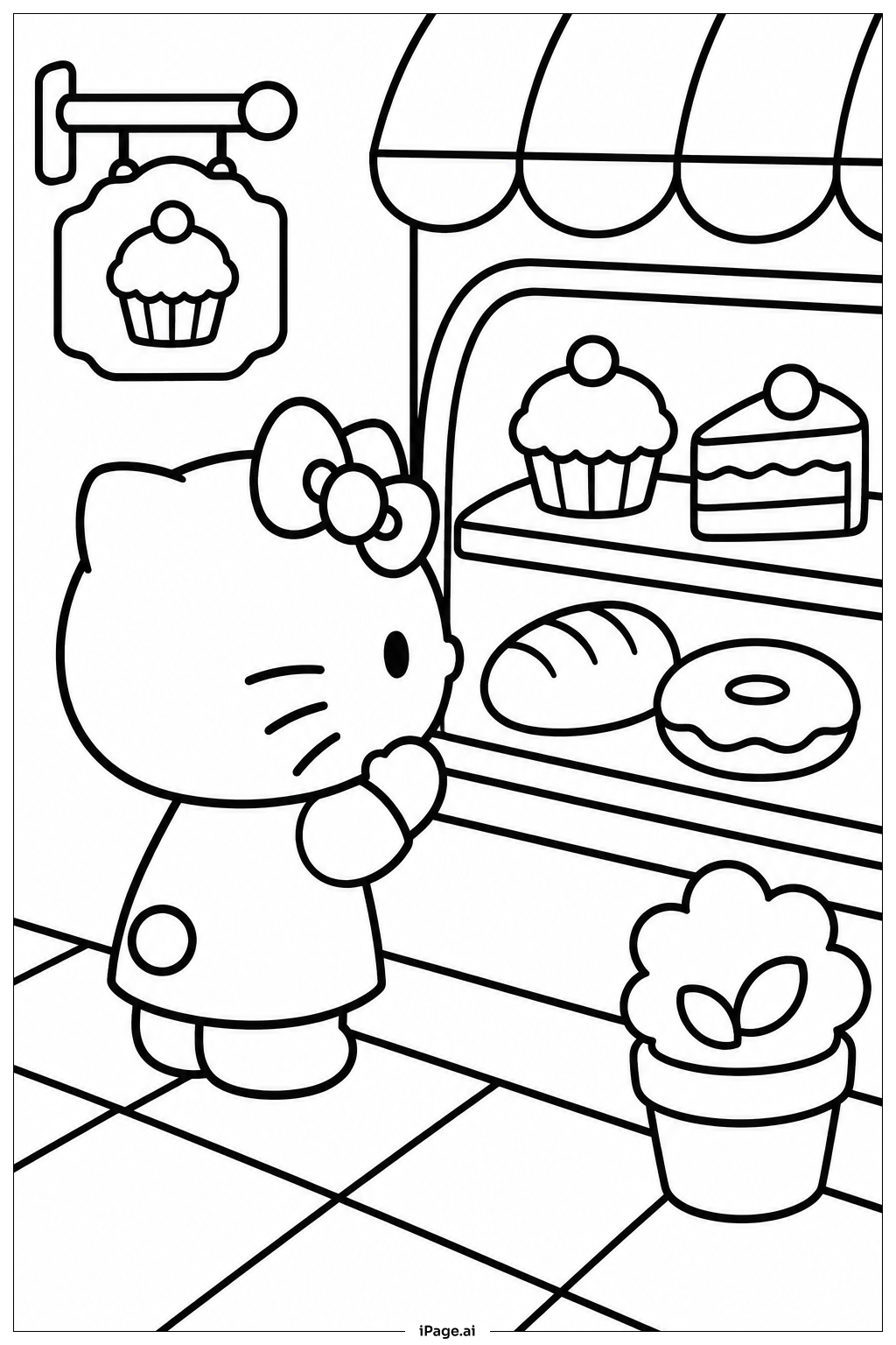 Página para colorir de Vitrine da Padaria Sanrio