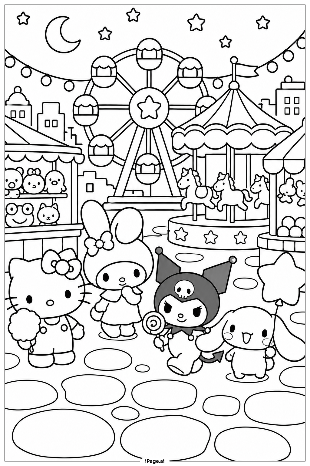 Página para colorear de Noche de Carnaval Sanrio