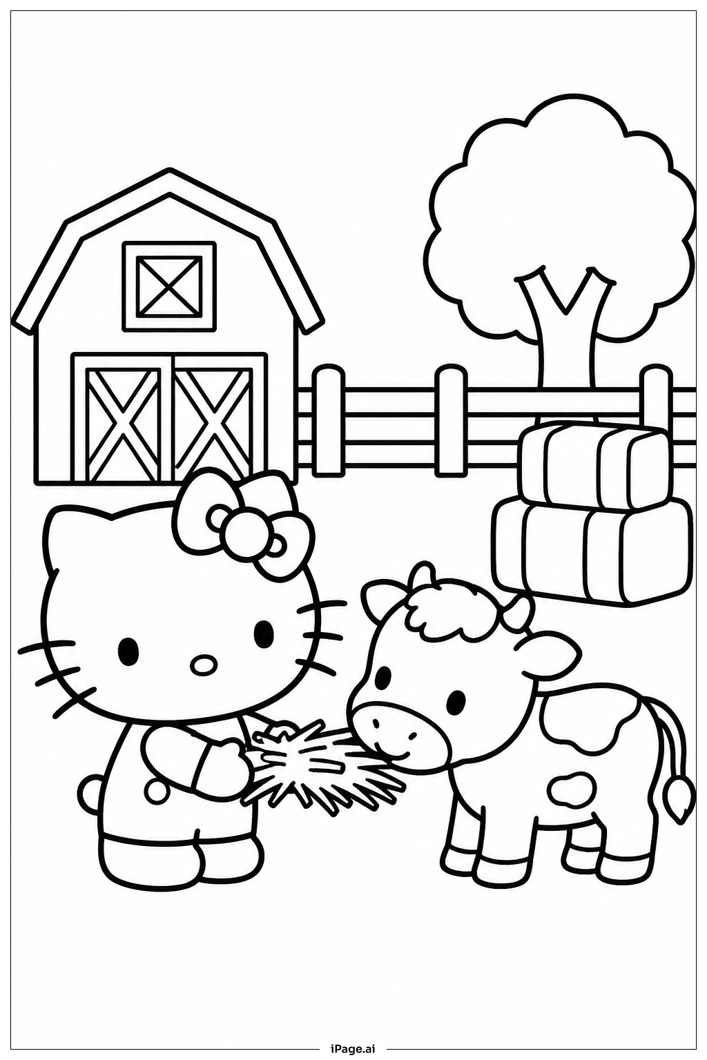 Página para colorir de Visita Sanrio à Fazenda