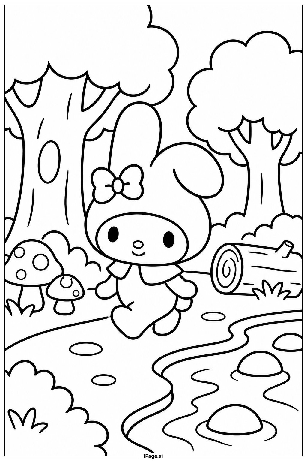 Page de coloriage Promenade en forêt Sanrio