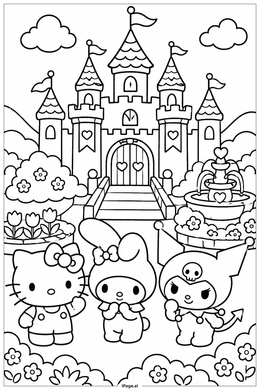 Página para colorear de Castillo Mágico de Sanrio
