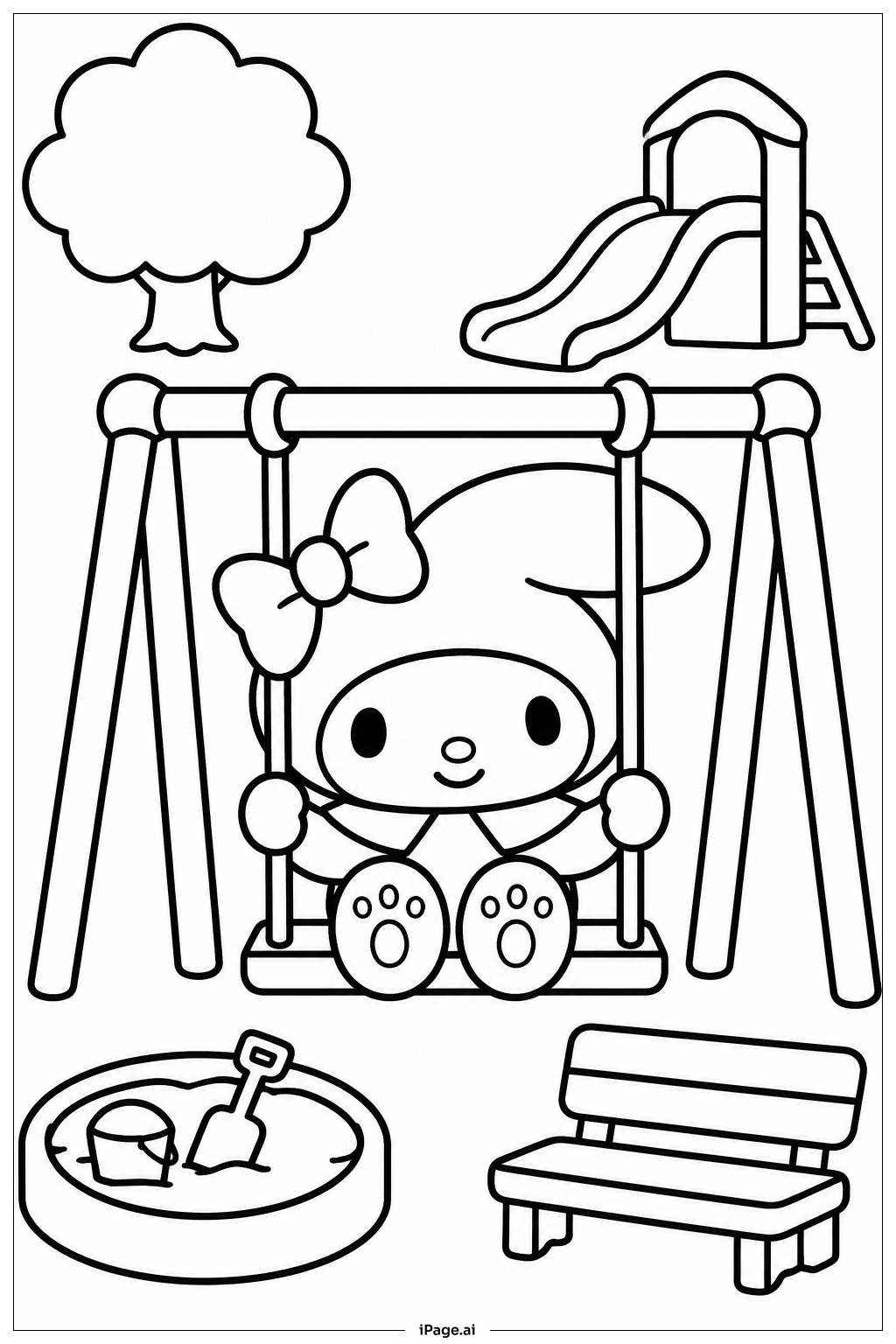 Sanrio Spielplatz-Schaukel Ausmalseite