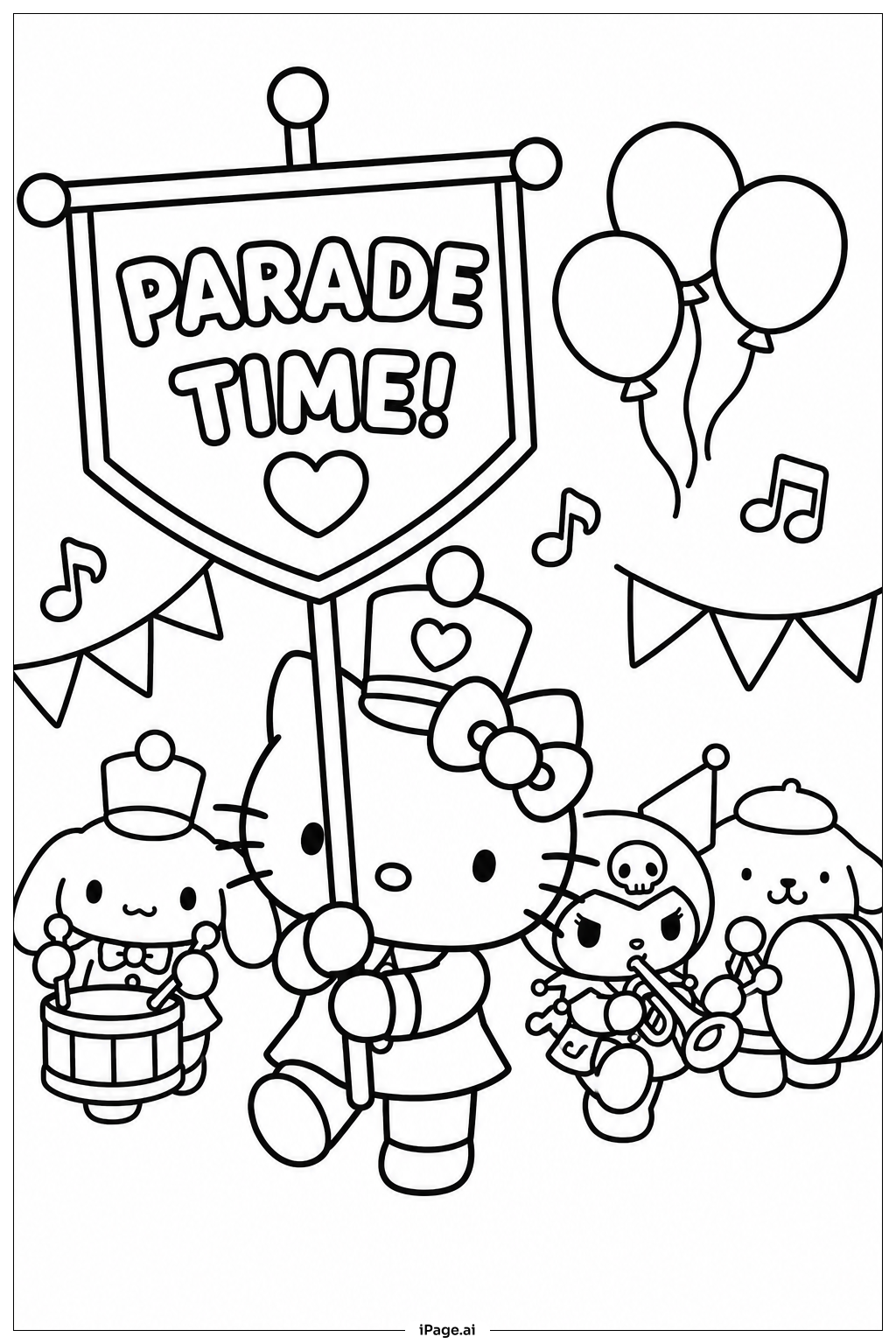 Sanrio Regenbogenparade Ausmalseite