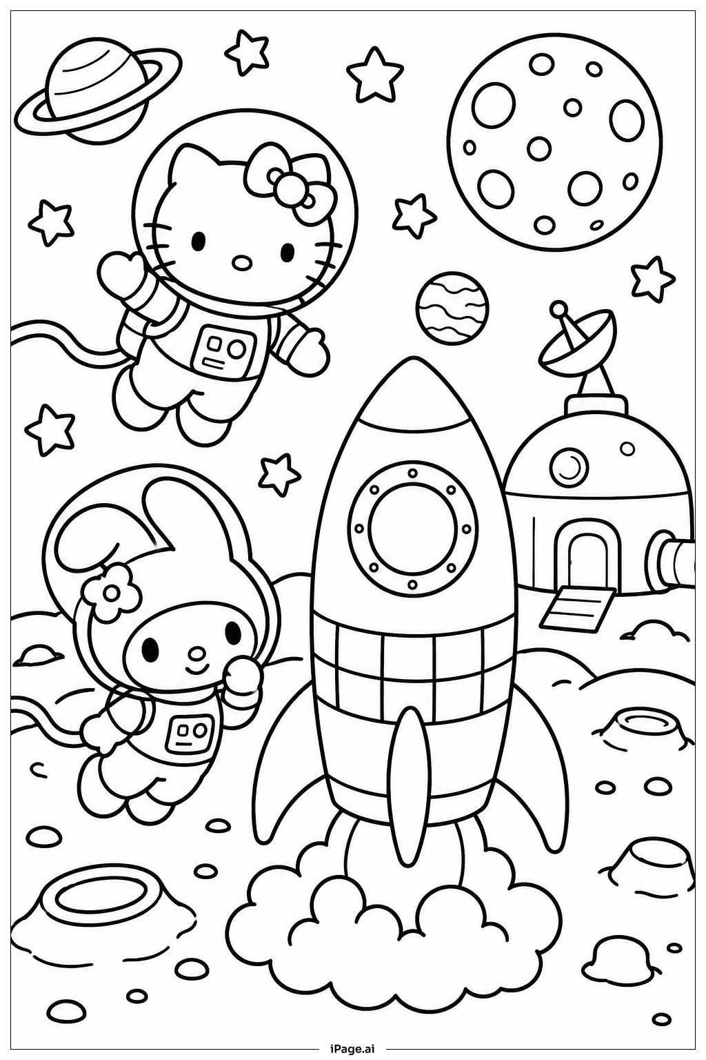 Sanrio 太空冒險著色頁